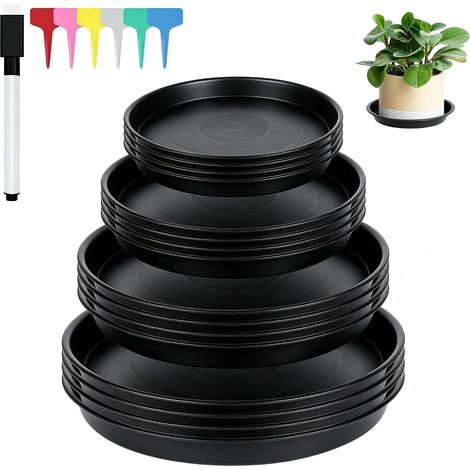Lot de 16 soucoupes pour pot de fleurs, 11/15/17/20 cm (noir) (1/5)