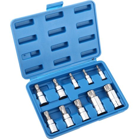 Jeu de 10 douilles à embouts cannelés triple carré 12 pans M4-M18, entraînements 1/4", 3/8" et 1/2". Kit d'outils de réparation (1/5)