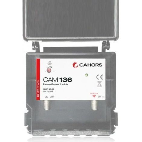 Préamplificateur UHF - CAHORS - CAM136-4G - Gain 36dB - Couleur Gris - Alimentation 24V
