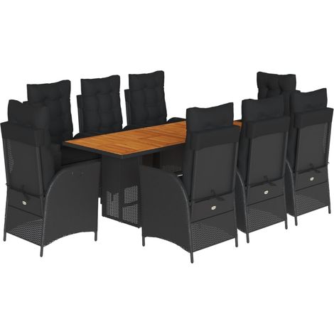 Maison Exclusive - 9-tlg. Garten-Essgruppe mit Kissen Schwarz Pol