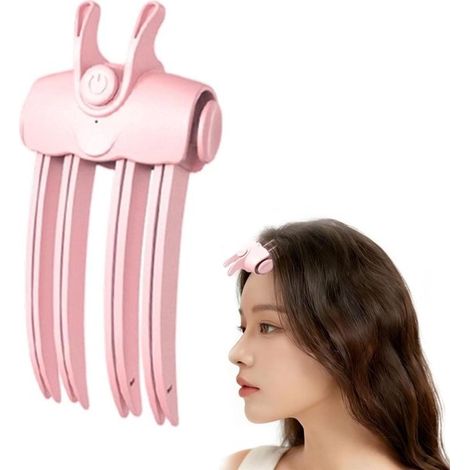 Fer à friser chauffant pour les racines - Appareil de coiffage portable - Température réglable Convient aux cheveux fins et épais Apporte du volume aux cheveux (rose) (1/5)