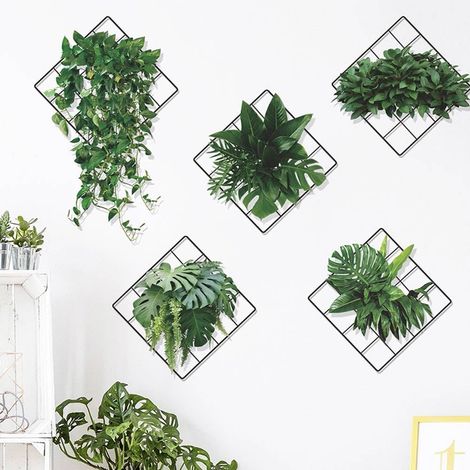 Sticker mural 3D motif plante verte en pot, amovible, style bohème, feuilles tropicales à suspendre, pour salon, chambre, bureau
