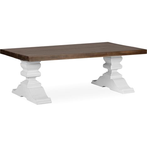 Table basse provençale bois massif de mindi blanc et marron Kirest 130cm (1/5)