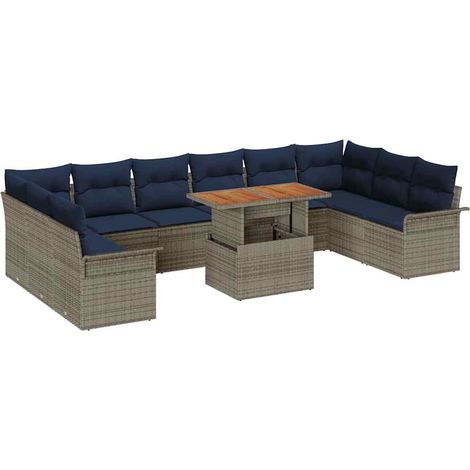 Garten-Sofa-Set mit Speicher 11 pcs Grau Poly Rattan vidaXL
