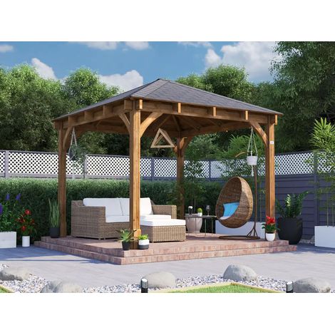 Dunster House Wooden Heavy Duty Gazebo 3 x 3 Metres Pressure Treated Hot Tub Shelter With Roof Shingles Leviathan (1/5)