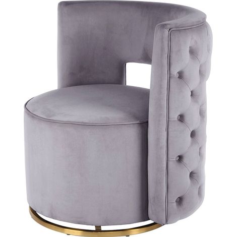 Fauteuil pivotant en velours gris et base dorée - gris clair avec base dorée (1/5)