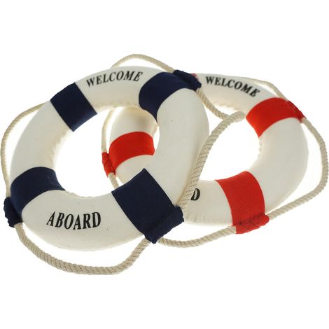 Bouée De Sauvetage Décorative - Style Nautique Rouge Et Bleu - Pour Mur Maison Restaurant - Lot De 2 (1/5)