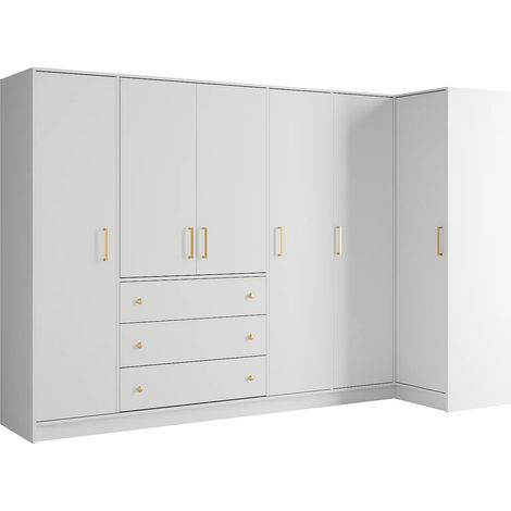 Armadio angolare 6 ante e 3 cassetti L311 cm Bianco - LIZANDRO