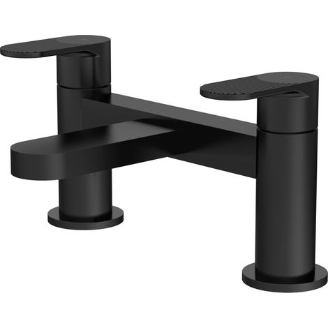 Nuie Cyprus Fluted Pillar Mounted Bath Filler Tap - Matt Black (1/2)