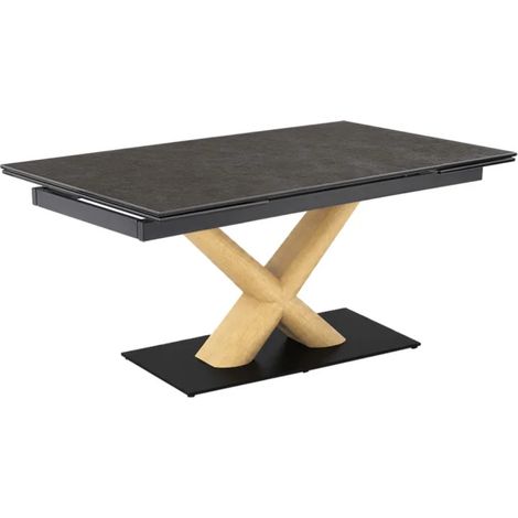 Table extensible 160/240 cm céramique gris anthracite pied central X plaqué bois clair - UTAH 13 (1/5)