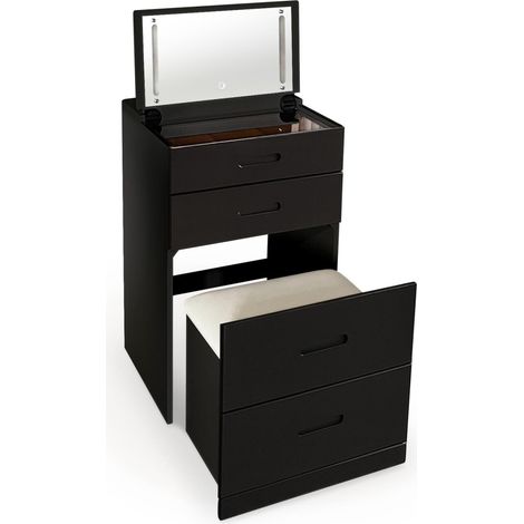 Coiffeuse Compacte Avec Miroir LED "Clarissa" 80cm Noir