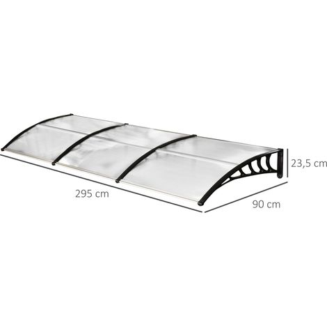 Auvent d'entrée adossé 90x295 cm, bâche polycarbonate anti-pluie, protection UV, pare-soleil, store fixe pour porte extérieure (1/5)