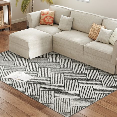 Tapis de salon 200 x 140 cm, poils courts, lavable en machine, hypoallergénique, pour salon, chambre, bureau, gris