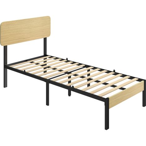Cadre lit simple 90x200cm avec tête lit et rangement sous lit, lit plateforme compact chambre ado invité, sans matelas (1/5)