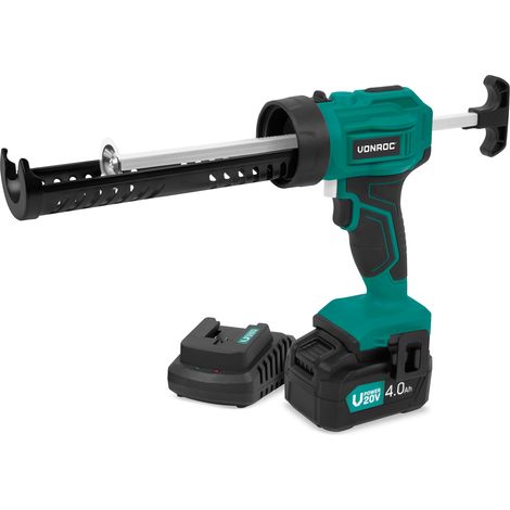 VONROC Pistolet à calfeutrer sans fil 20V - force d'extrusion 1.18kN/120kg -anti-goutte - vitesse variable - batterie 4.0Ah et chargeur inclus