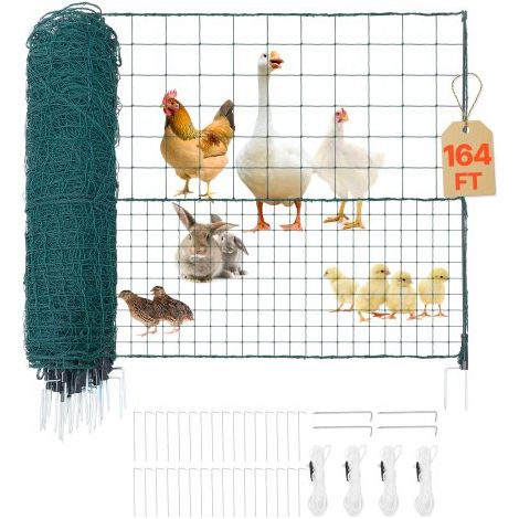 Begrenzungszaun 50x1,05 m, Weidezaun aus PE, Mobiler Hundezaun mit Doppelspitzenpfählen & Abspannseilen, Hühnerzaun, Gartenzaun, Campingzaun für Hunde, Hühner, Pflanzen, Außenbereiche (1/5)