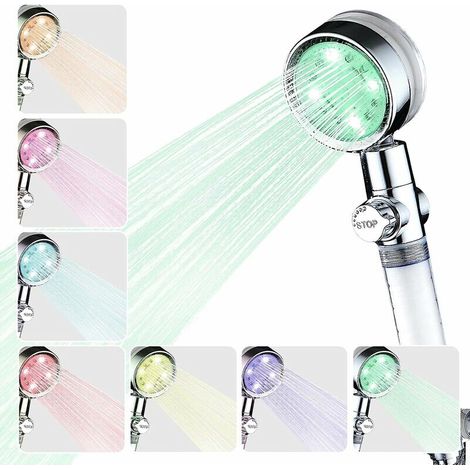 Pomme de douche à LED, pomme de douche à LED 7 couleurs à changement automatique, pomme de douche avec filtre anticalcaire réglable salle de bains (1/5)