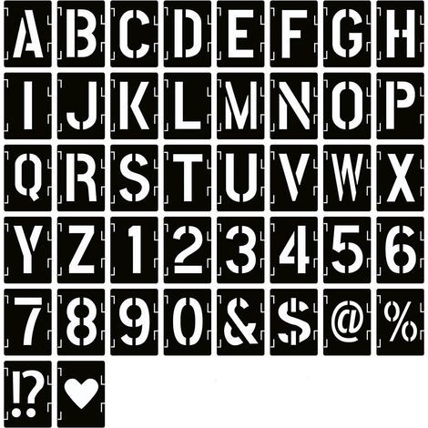 Buchstaben-Schablonen – 42-teiliges Set mit Alphabet, Zahlen und Symbolen aus wiederverwendbarem PET – Zum Bemalen von Holz, Wänden, Tafeln und für DIY-Projekte – Komplettes Set (1/5)