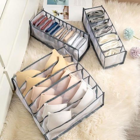 (Transparent und grau) Aufbewahrungsboxen für Unterwäsche – 3er-Set – Transparent und grau – Nylon (1/3)