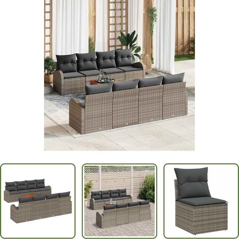 vidaXL Salon de jardin en poly rattan - Ensemble de canapé de jardin avec stockage 9 pcs Gris polyrotin (1/5)