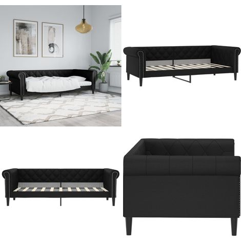 Lit de jour sans matelas noir 90x190 cm similicuir - Canapé Convertible - Lit Invité - Mobilier Salle Séjour - Canapé Modulaire - Literie Contemporaine - Home & Living (1/5)