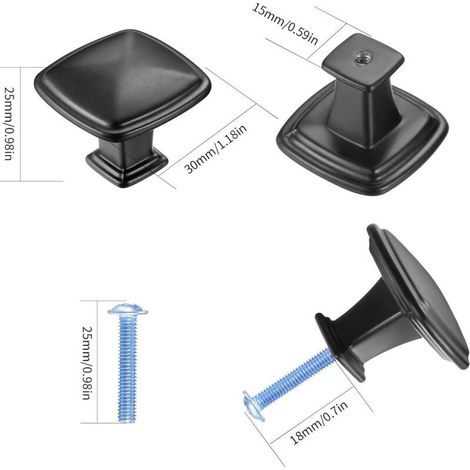 10 Pièces Poignee de Meuble Cuisine Noir, Tiroir de Poignée Porte, Bouton de Meubles Cuisine de Porte1,2 po/30 mm, Poignées de Meuble pour Placard (1/3)