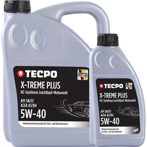 TECPO Motoröl 5W40 Öl X-TREME Plus Öl, 6 Liter 5W-40 Gebinde HC-Synthese für Diesel-und Benzinmotoren entspricht API SN/CF / ACEA A3/B4 / 502/505 / 226.3/226.5 / Longlife 01/98 (1/5)