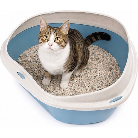 Lettiera Angolare per Gatti con Bordo Antisporco e Accesso Facilitato – Disponibile in 49x40x17,5 cm e 58x48x20,5 cm Azzurra - M:49x40x17,5cm (1/4)