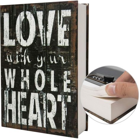 Boîte de rangement de livre de détournement de papier réel, coffre-fort secret de dictionnaire avec serrure de code/clé, coffre-fort caché de livre de flip (Clé LOVE) (1/5)