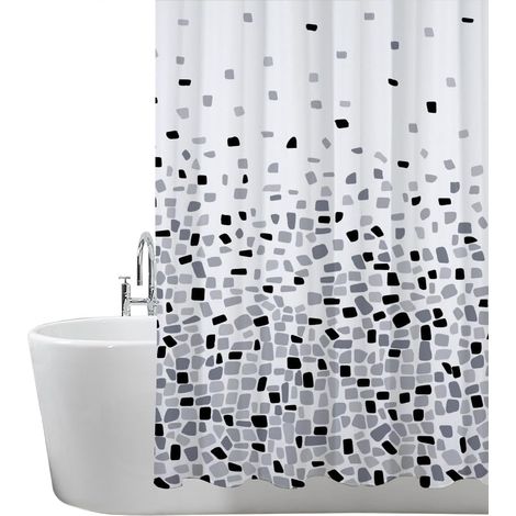 1 Rideau de douche, Mosaïque noire, Tissu hydrofuge, Polyester, 180x180 cm, Salle de bain