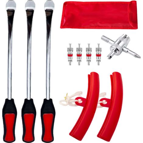 DéMonte Pneus Moto Manuels, 3 Levier VéLo de 11,5 Pouces, Outil de Montage de Pneus avec 3 Protections de Jantes, pour Moto, VéLo, Auto, Voiture, Scooter, Trottinette éLectrique (1/4)