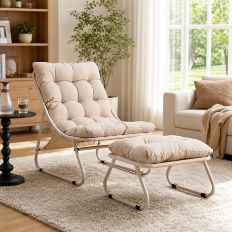 Poltrona da giardino con ottomano, 65 x 78 x 86 cm, struttura in acciaio, beige DESVIAE (1/5)