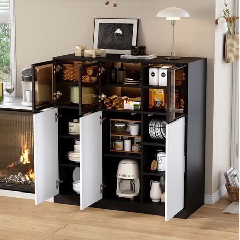 Credenza soggiorno cucina con 3 ante in vetro, 3 ante bianche, LED, 100 x 40 x 105 cm (1/5)