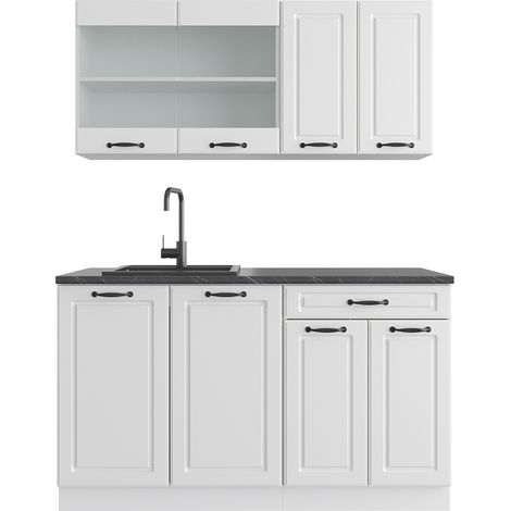 Mueble de cocina R-Line, Casa de campo blanca/blanca, 140 cm , ET Antracita, Vicco