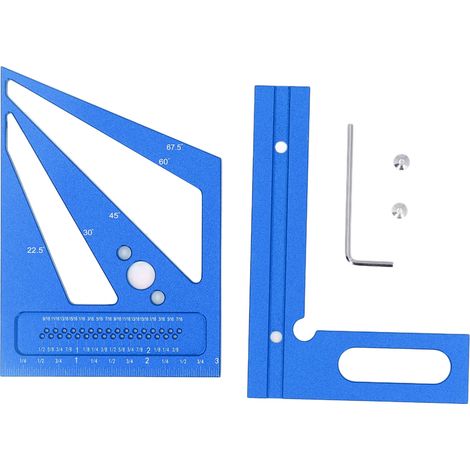 [JAMAIS UTILISÉ]Règle de menuiserie multifonctionnelle, équerre en alliage d'aluminium pour mesurer les angles et tracer des lignes (bleue). (1/5)
