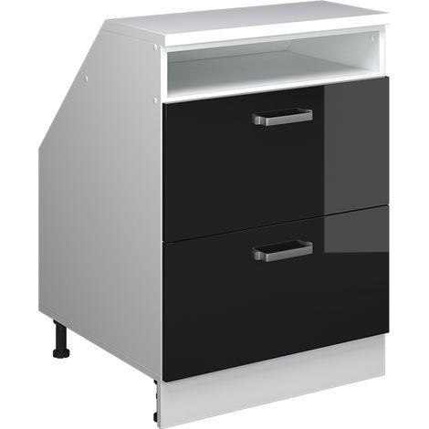 Armario para techo inclinado Rion, Negro brillo intenso, 60 x 81.6 cm con 2 cajones, carcasa 60 cm de profundidad, Vicco (1/5)