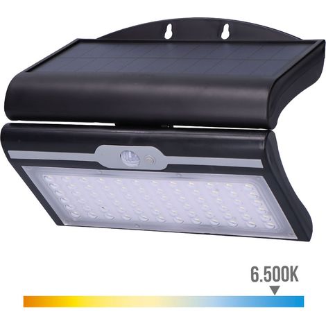 Aplique Solar 6W 430Lm 6500K con Sensor Color Negro - EDM 31849