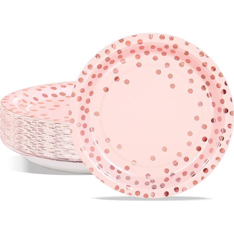 Lot de 20 Assiettes Carton, Anniversaire Enfant, Rose, Or, Jetable, Fete, Elegant, Party, Plate (1/5)