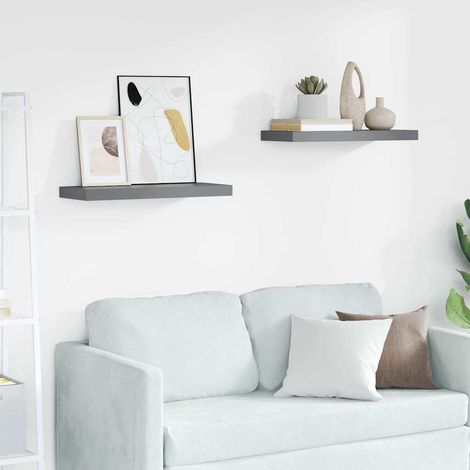 Lot de 2 Étagère murale flottante Étagère de Rangement - Meuble de rangement Gris brillant 60x23,5x3,8 cm MDF BV916440 - BonneVie (1/5)