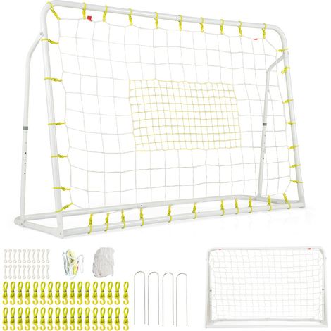 Porta da calcio per esterni 187 x 60 x 102-122,5 cm angolazione regolabile 2 in 1 robusto telaio in metallo bianco 200010952