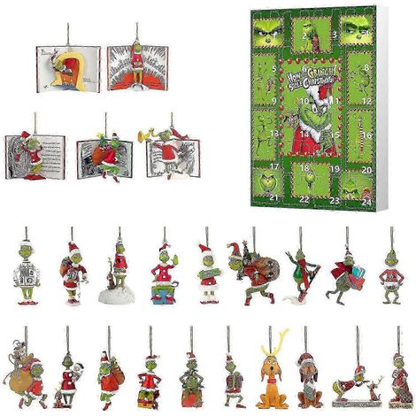 Calendrier de l'Avent (24 jours) - Boîte Surprise - Pendentif Sapin de Noël - Boîte Surprise Grinch