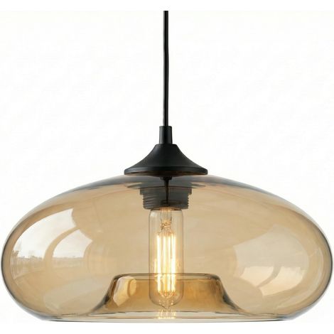 Suspension Luminaire Industriel Vintage avec Abat-Jour en Verre Soufflé 28cm - Lampe Suspendue Plafond E27 pour Cuisine, Salon & Salle à Manger (Ambre) (1/5)