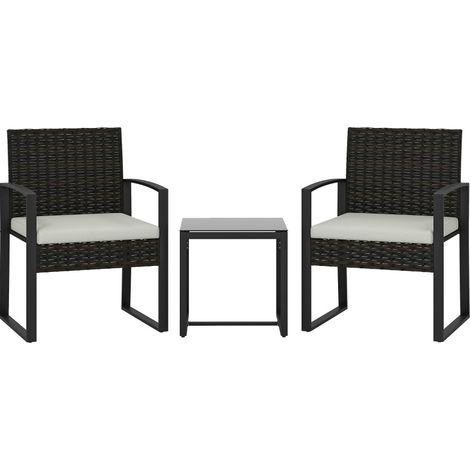 3-teiliges Garten-Bistrot-Set aus Polyrattan und Stahl mit Tisch aus Sicherheitsglas (1/4)