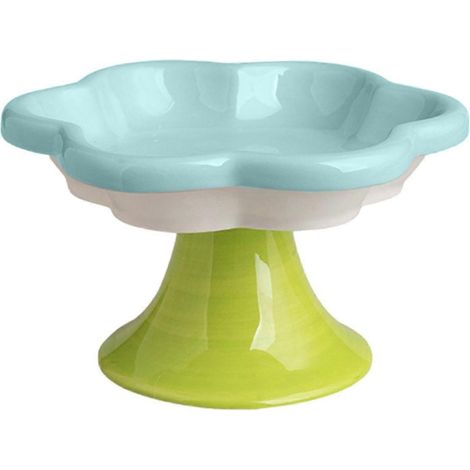 Gamelle surélevée en céramique pour chat, motif floral, bleue (1/5)