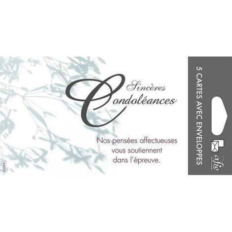Carte De Condoléances - Pochette De 5 Cartes Fermées - Format 8,5 X 13,5 Cm - Avec 5 Enveloppes Blanches 9 X 14 Cm - Fabriqué En France (1/2)