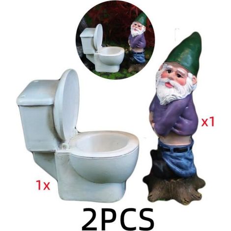 Gartenzwerg aus Harz - Humorvolle Außendekoration - Weiß und Lila - Perfekte Größe