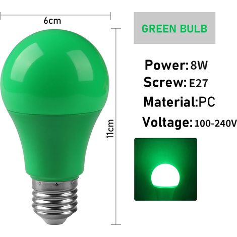Ampoules LED E27 vertes (lot de 5) pour éclairage de scène, couleur, sans scintillement. (1/2)