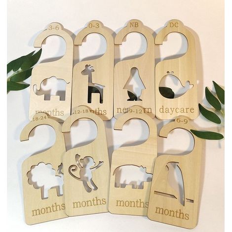 Séparateurs de penderie en bois pour bébé, organisateur de vêtements pour bébés de 0 à 24 mois, étagère de rangement pour vêtements de bébé, 8 pièces découpées en forme d'animaux (1/4)