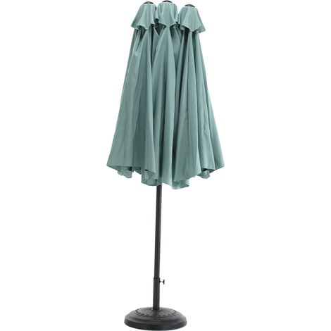 Parasol rectangulaire double face 4,5 m avec manivelle, vert clair, sans base (1/5)