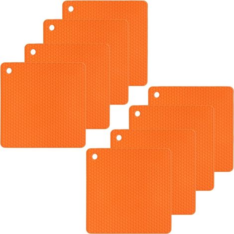Lot de 8 dessous de verre en silicone, adaptés aux plats chauds, dessous de verre carrés en silicone 18 x 18 cm, résistants à la chaleur pour le plan de travail de la cuisine, orange (1/5)